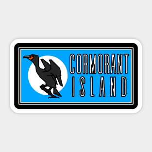 Cormorant Island BC Souvenir - Simple Bird with Tall Text on Blue Background - Cormorant Island Sticker